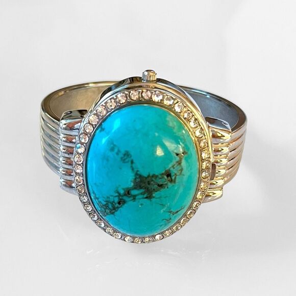 Vintage Genoa Turquoise Silver Cuff Watch Bracelet - Picture 1 of 6